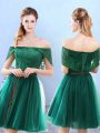 Attractive Olive Green Tulle Lace Up Court Dresses for Sweet 16 Cap Sleeves Knee Length Lace