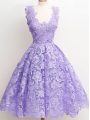 Lavender Lace Zipper Bridesmaids Dress Sleeveless Knee Length Lace