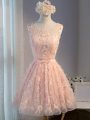 Pink Sleeveless Tulle Lace Up Prom Party Dress for Prom and Party and Beach