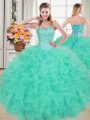 Turquoise Organza Lace Up Sweetheart Sleeveless Floor Length Ball Gown Prom Dress Beading and Ruffles