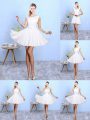 Lace and Appliques Dama Dress White Lace Up Sleeveless Knee Length