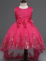 Great Scoop Sleeveless Tulle Little Girl Pageant Gowns Lace and Appliques and Bowknot and Hand Made Flower Zipper