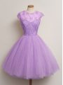 Scoop Cap Sleeves Lace Up Quinceanera Court Dresses Lilac Tulle