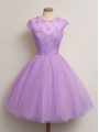 Scoop Cap Sleeves Lace Up Quinceanera Court Dresses Lilac Tulle