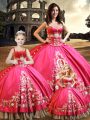 Hot Pink Ball Gowns Beading and Embroidery Ball Gown Prom Dress Lace Up Taffeta Sleeveless Floor Length
