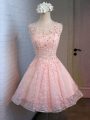 Stylish Lace and Appliques Prom Dresses Pink Lace Up Sleeveless Mini Length