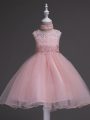 Baby Pink Kids Pageant Dress Wedding Party with Beading and Lace Scoop Sleeveless Zipper
