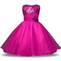 Organza and Sequined Strapless Sleeveless Zipper Bowknot and Belt and Hand Made Flower Toddler Flower Girl Dress in Fuchsia