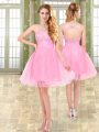 Pink Sleeveless Organza and Chiffon Side Zipper Military Ball Dresses for Prom and Party