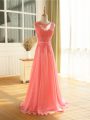 Watermelon Red Scoop Zipper Beading and Lace and Appliques Evening Outfits Sleeveless