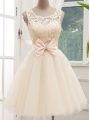 Tulle Scoop Sleeveless Lace Up Lace and Bowknot Bridesmaids Dress in Champagne