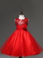 Custom Made Red Scoop Zipper Sequins and Hand Made Flower Little Girls Pageant Dress Sleeveless