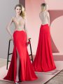 Custom Designed Red Scoop Neckline Beading Party Dress Sleeveless Zipper