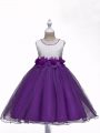 Organza Scoop Sleeveless Zipper Lace and Hand Made Flower Little Girls Pageant Gowns in Purple