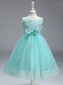 Lace and Bowknot Little Girls Pageant Gowns Apple Green Zipper Sleeveless Knee Length