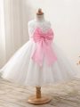Lovely White Organza Zipper Scoop Sleeveless Mini Length Child Pageant Dress Bowknot