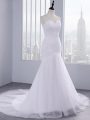 New Style White Sleeveless Tulle Court Train Lace Up Bridal Gown for Beach and Wedding Party