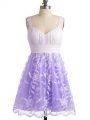Empire Wedding Guest Dresses Lavender Straps Lace Sleeveless Knee Length Lace Up