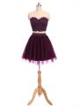 Mini Length Two Pieces Sleeveless Dark Purple Homecoming Gowns Zipper