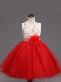 Affordable Red Sleeveless Organza Zipper Child Pageant Dress for Wedding Party