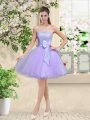 Cute Lilac Organza Lace Up Vestidos de Damas Sleeveless Knee Length Lace and Belt