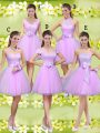 Enchanting A-line Vestidos de Damas Lilac Sweetheart Tulle Sleeveless Knee Length Lace Up