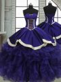 Purple Ball Gowns Sweetheart Sleeveless Organza Floor Length Lace Up Ruffles Sweet 16 Dress