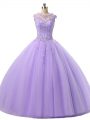 Unique Lavender Sleeveless Tulle Lace Up Sweet 16 Dresses for Military Ball and Sweet 16 and Quinceanera