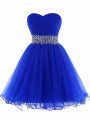 Dramatic Beading and Ruffles Club Wear Royal Blue Lace Up Sleeveless Mini Length