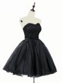 Hot Selling Black A-line Sweetheart Sleeveless Organza Mini Length Lace Up Lace and Sashes ribbons Prom Dress
