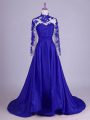 Royal Blue Lace Up Mother Of The Bride Dress Lace and Appliques Sleeveless Brush Train