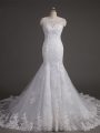 Lace Wedding Dress White Backless Sleeveless Brush Train