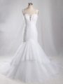 Adorable White Tulle Clasp Handle Wedding Gowns Sleeveless Brush Train Lace
