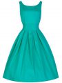 Classical Turquoise A-line Ruching Dama Dress Lace Up Taffeta Sleeveless Knee Length
