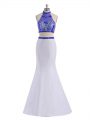 Halter Top Sleeveless Party Dress for Girls Floor Length Beading White Satin