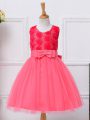 Most Popular Hot Pink Tulle Lace Up Little Girl Pageant Dress Sleeveless Knee Length Bowknot
