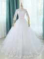 Super Half Sleeves Court Train Zipper Lace and Appliques Wedding Gown