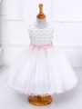 White Zipper Scoop Appliques Kids Pageant Dress Organza Sleeveless