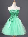 Inexpensive Sweetheart Sleeveless Homecoming Dress Mini Length Sequins Apple Green Tulle