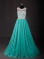 Custom Design Turquoise Scoop Neckline Lace and Embroidery Party Dresses Sleeveless Zipper