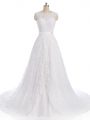 White Scalloped Neckline Lace Wedding Gown Sleeveless Clasp Handle