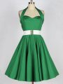 Graceful Mini Length Lace Up Bridesmaid Gown Green for Prom and Party and Sweet 16 with Belt