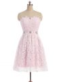 Pink Sweetheart Zipper Beading and Lace Prom Dress Sleeveless