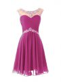Fuchsia Cap Sleeves Chiffon Zipper Prom Homecoming Dress for Prom and Party