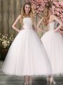 White Ball Gowns Off The Shoulder Sleeveless Organza Ankle Length Lace Up Embroidery Wedding Dresses