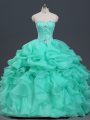 Captivating Apple Green Sleeveless Beading and Ruffles and Pick Ups Floor Length 15th Birthday Dress