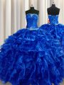 Deluxe Floor Length Ball Gowns Sleeveless Royal Blue Sweet 16 Quinceanera Dress Lace Up