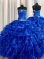 Deluxe Floor Length Ball Gowns Sleeveless Royal Blue Sweet 16 Quinceanera Dress Lace Up