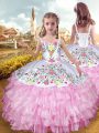 Sleeveless Embroidery and Ruffled Layers Lace Up Child Pageant Dress