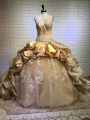 Gold Ball Gowns Taffeta and Tulle Sweetheart Sleeveless Beading and Appliques and Pick Ups Lace Up Sweet 16 Quinceanera Dress Court Train